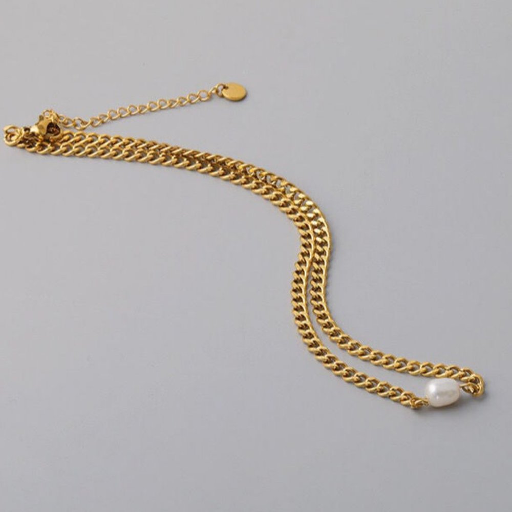 NEW 18K Gold Plated Chunky Chain Pearl Necklace - Picture 4 of 4